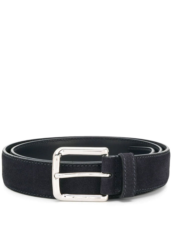 Square buckle belt in blue suede