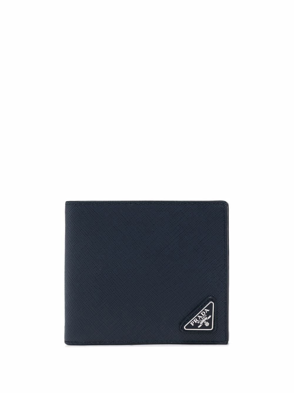 Bi-fold wallet in Baltic blue Saffiano leather