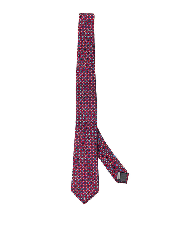 Red silk tie with micro geometric pattern