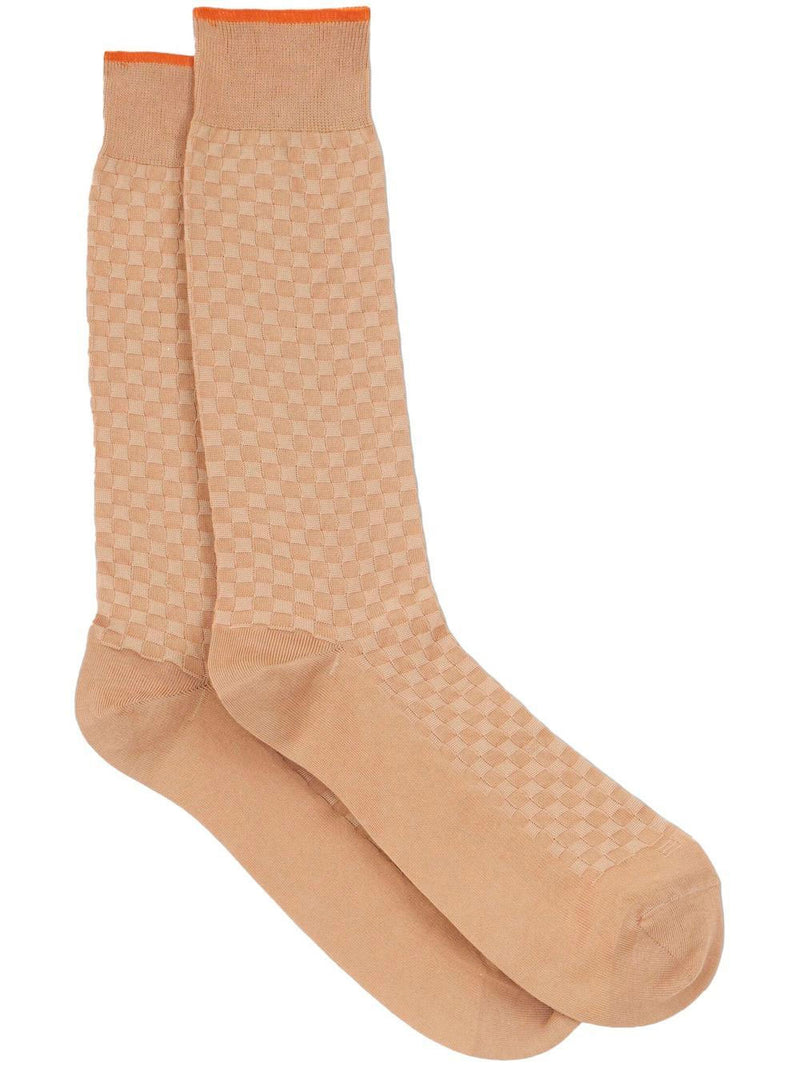 Check-pattern knit socks