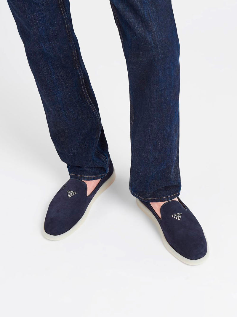 Triangle-patch suede loafers